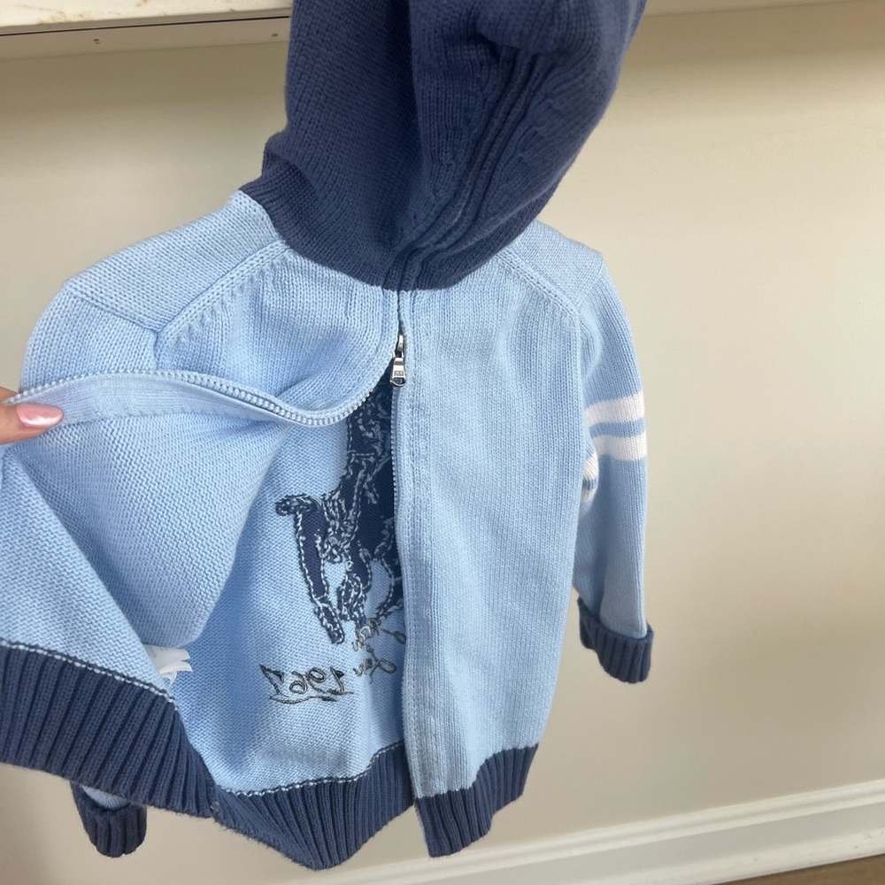 Ralph Lauren Light Blue Knit Hoodie with Navy Polo Logo - Toddler Boy 24 Months - Picture 8 of 8